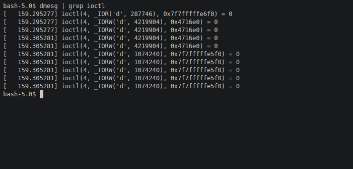Bash shell showing ioctls