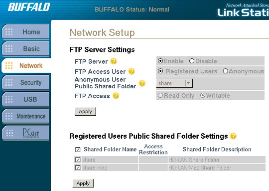 Enable FTP access with the GUI