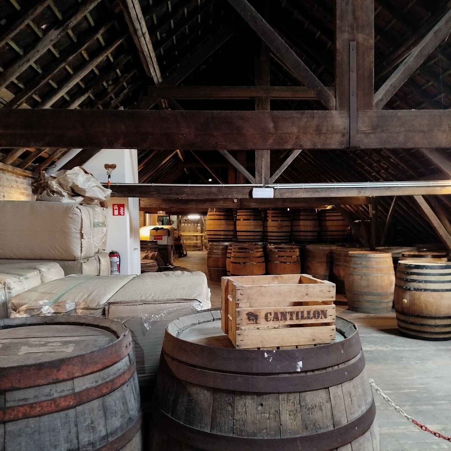 Unused barrels in the Cantillon Brewery, stored in the attic.
