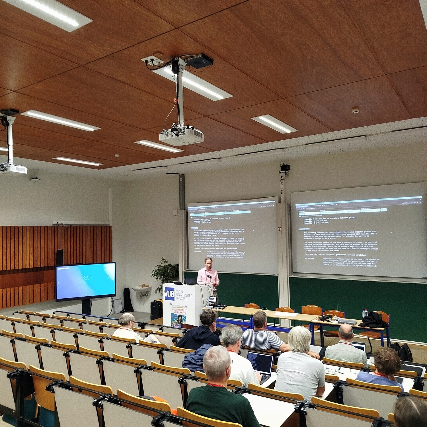 Riastradh giving the talk about fss(4) and showing the fssconfig(8) man page