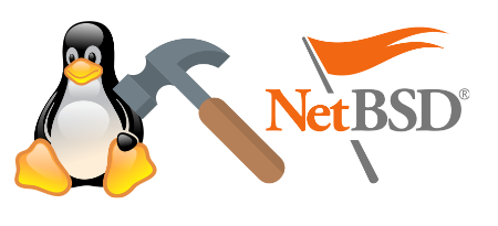 Linux and NetBSD logo with an hammer
