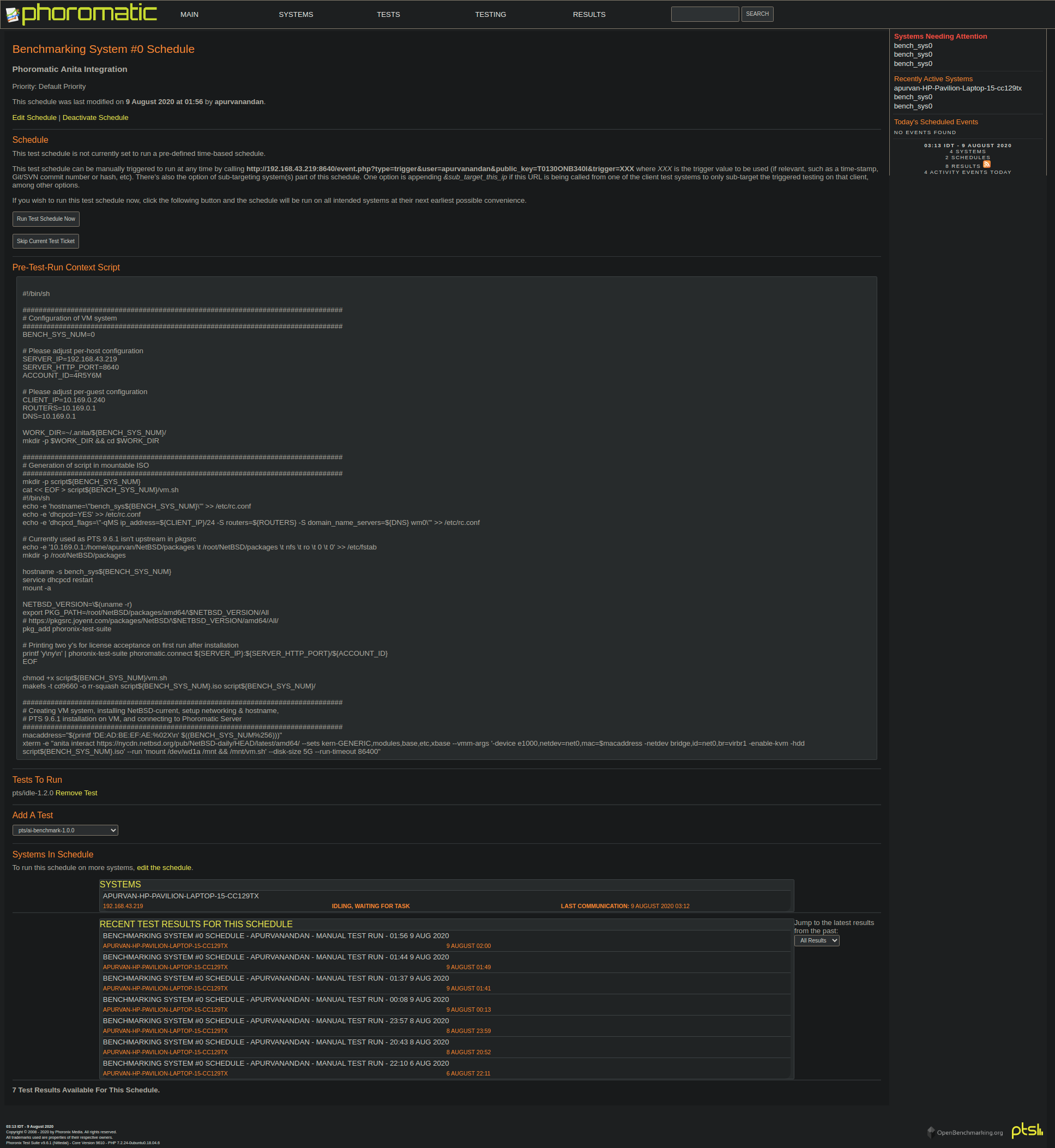 Phoromatic Anita integration test-scehdule
