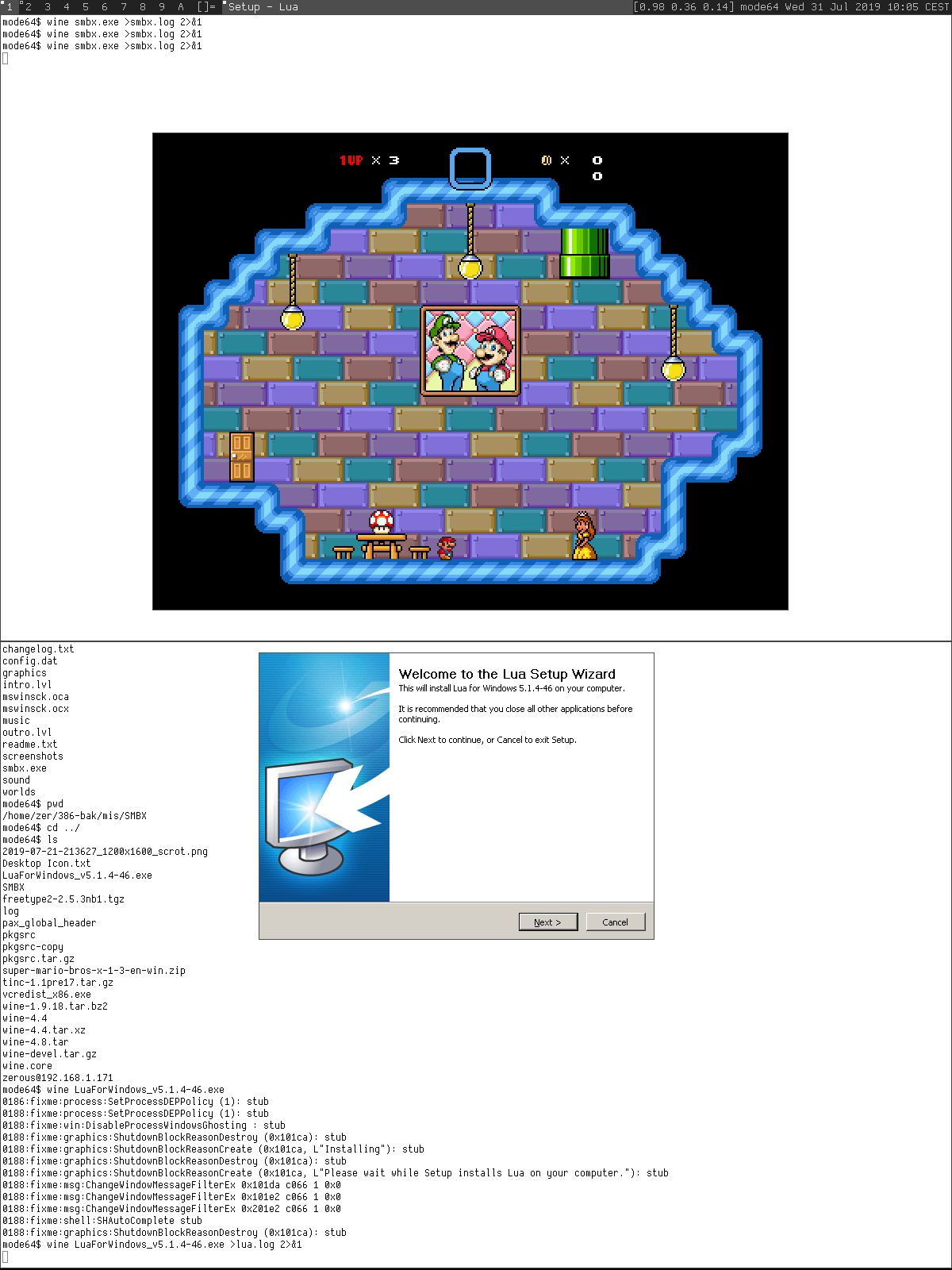 Running smbx.exe and Lua installer in wine on NetBSD/amd64