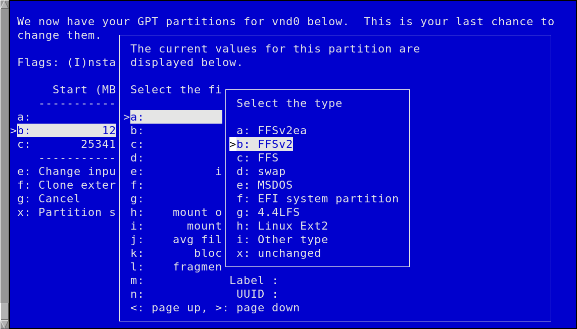 Sysinst file system types