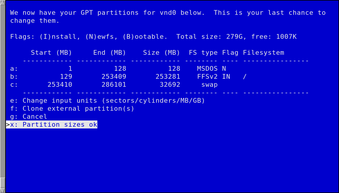 Sysinst partition list