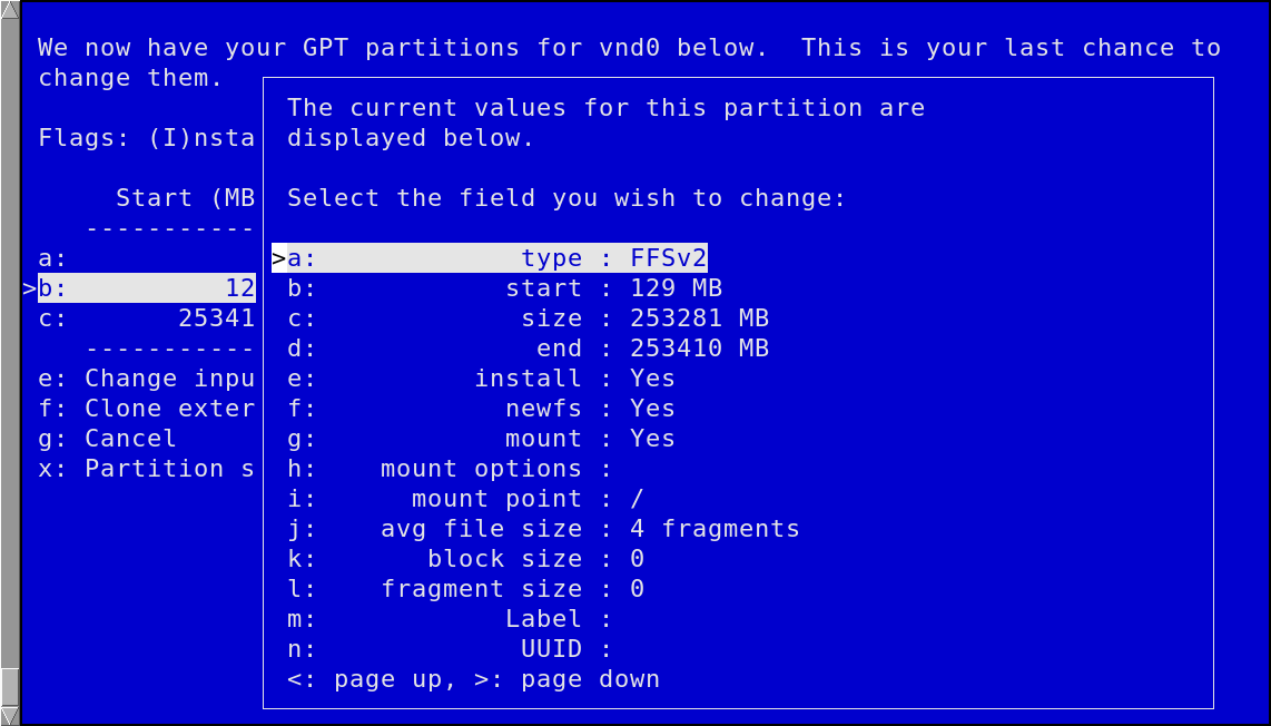 Sysinst partition details